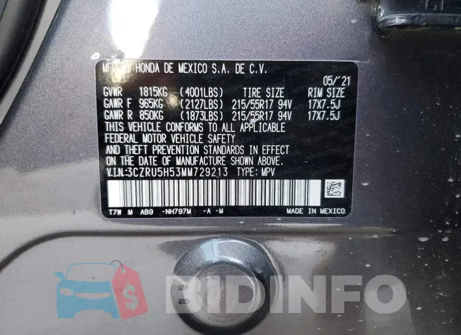 3CZRU5H53MM729213 Photo# 12