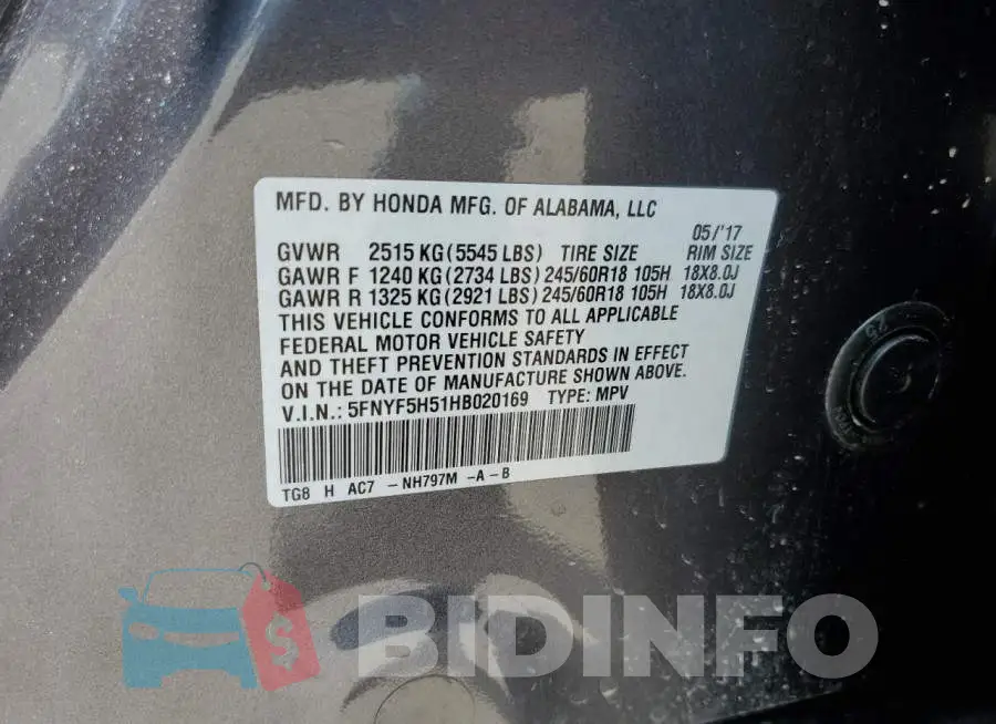 5FNYF5H51HB020169 Photo# 12