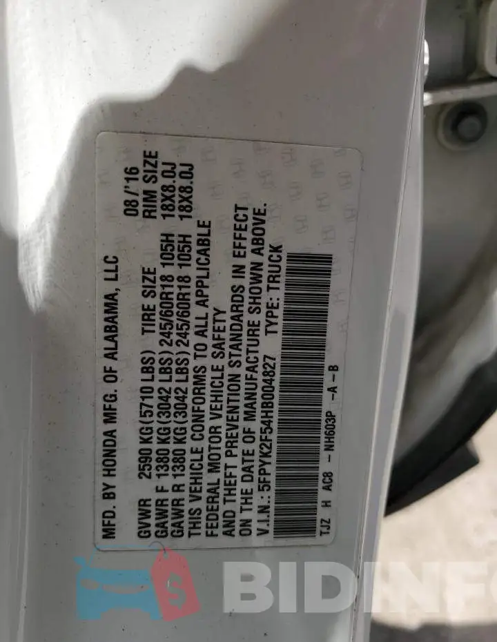5FPYK2F54HB004827 Photo# 12