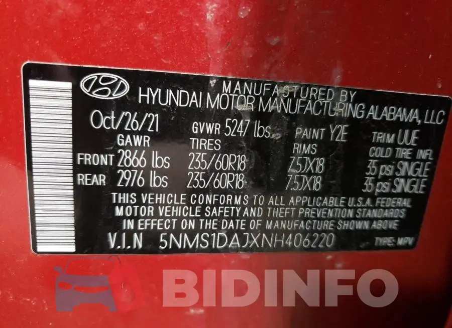 5NMS1DAJXNH406220 Photo# 13
