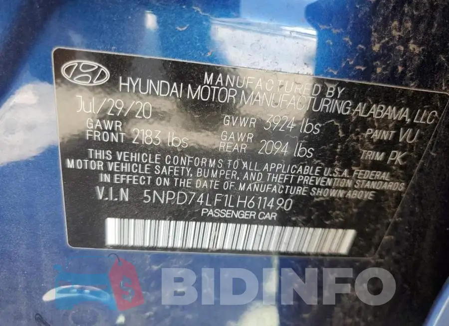 5NPD74LF1LH611490 Photo# 13