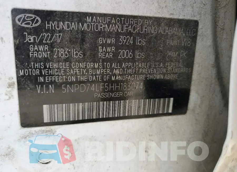 5NPD74LF5HH183074 Photo# 12