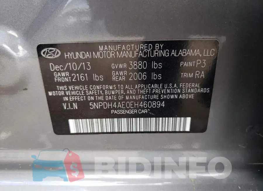 5NPDH4AE0EH460894 Photo# 12