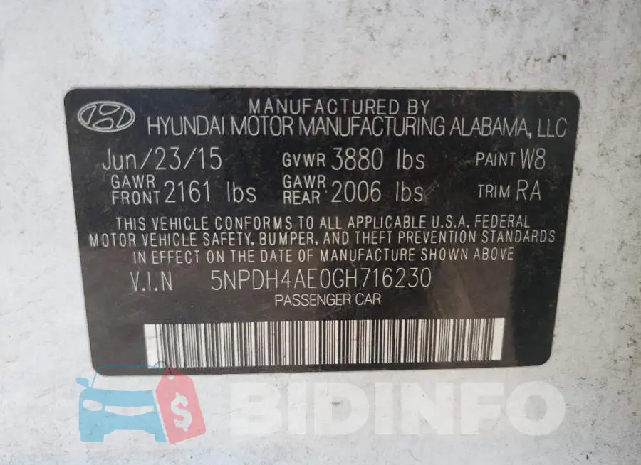 5NPDH4AE0GH716230 Photo# 12