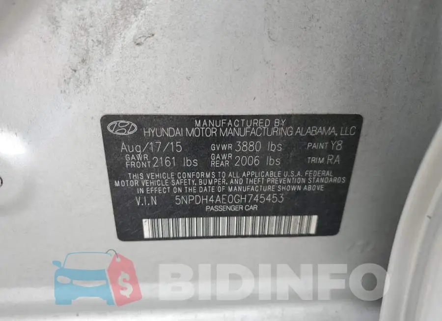 5NPDH4AE0GH745453 Photo# 12