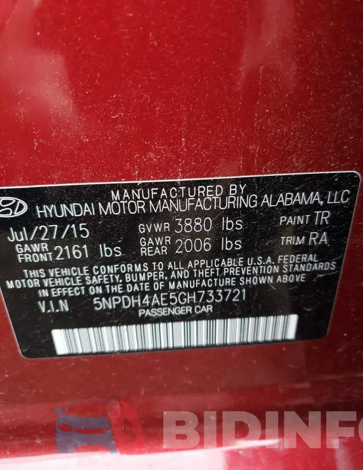5NPDH4AE5GH733721 Photo# 12