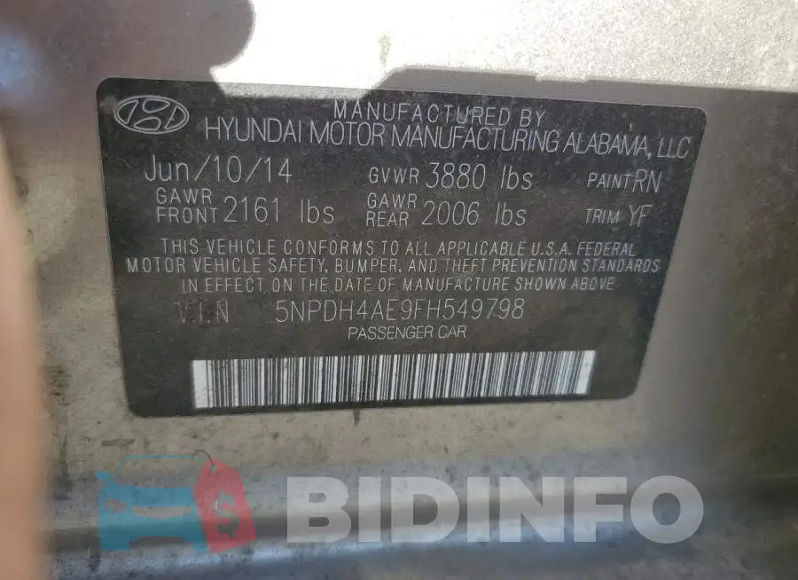 5NPDH4AE9FH549798 Photo# 13