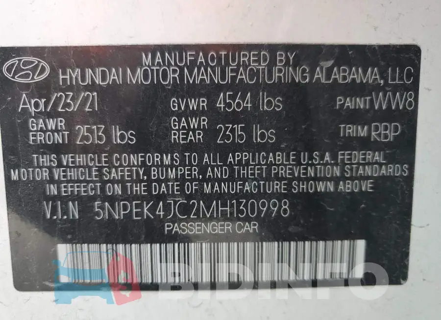 5NPEK4JC2MH130998 Photo# 13