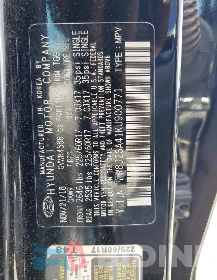 KM8J23A41KU900771 Photo# 13