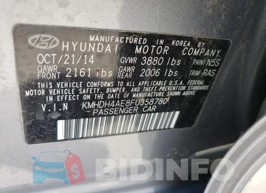 KMHDH4AE8FU358780 Photo# 12