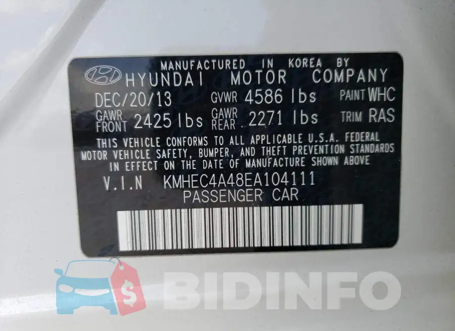 KMHEC4A48EA104111 Photo# 12