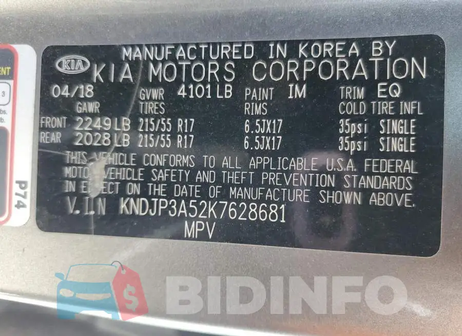 KNDJP3A52K7628681 Photo# 13