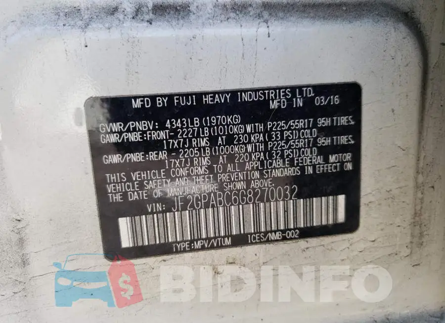 JF2GPABC6G8270032 Photo# 13