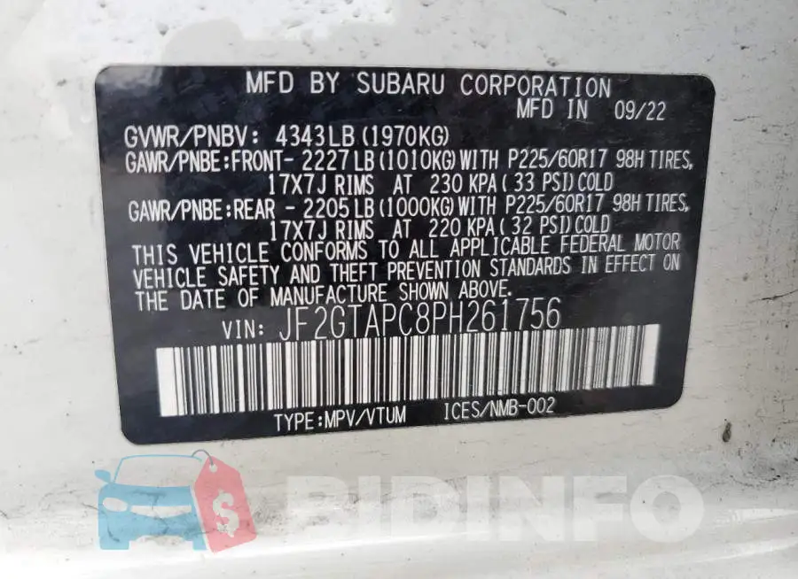 JF2GTAPC8PH261756 Photo# 12