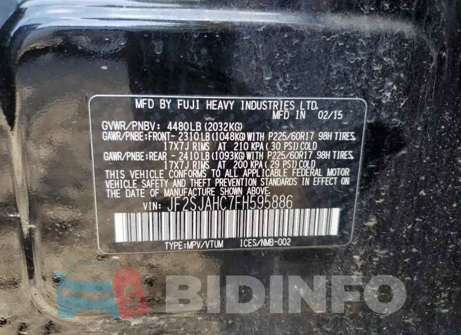 JF2SJAHC7FH595886 Photo# 14
