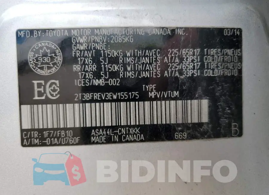 2T3BFREV3EW155175 Photo# 13