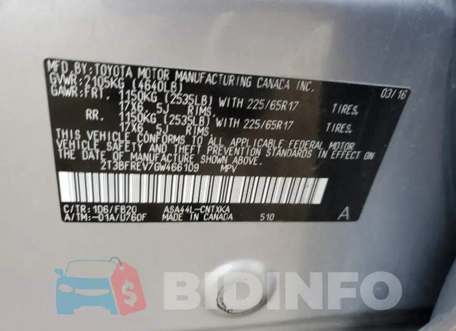 2T3BFREV7GW466109 Photo# 13