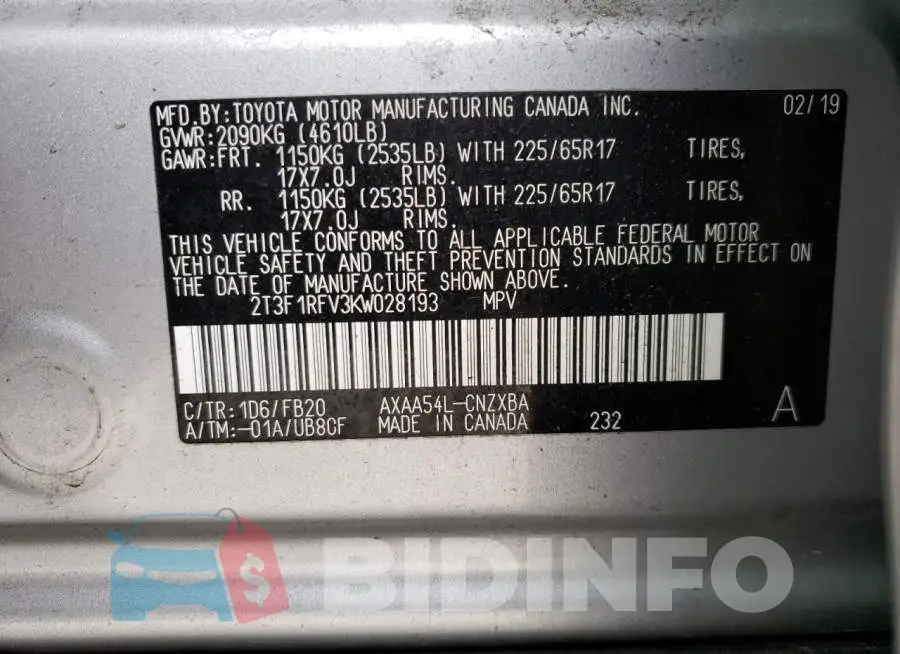 2T3F1RFV3KW028193 Photo# 13