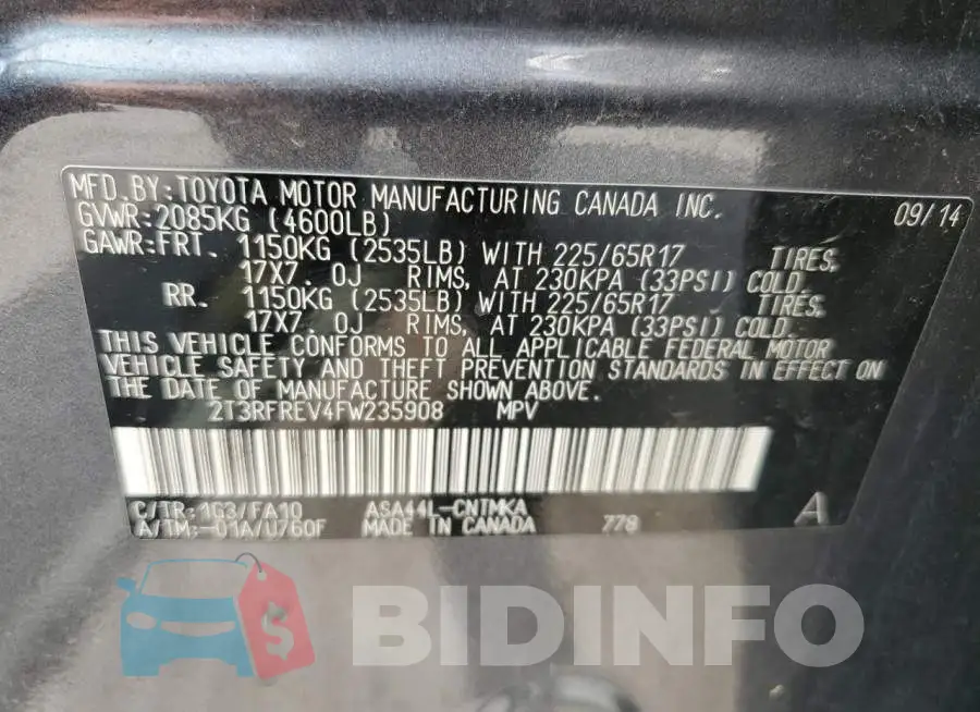 2T3RFREV4FW235908 Photo# 14