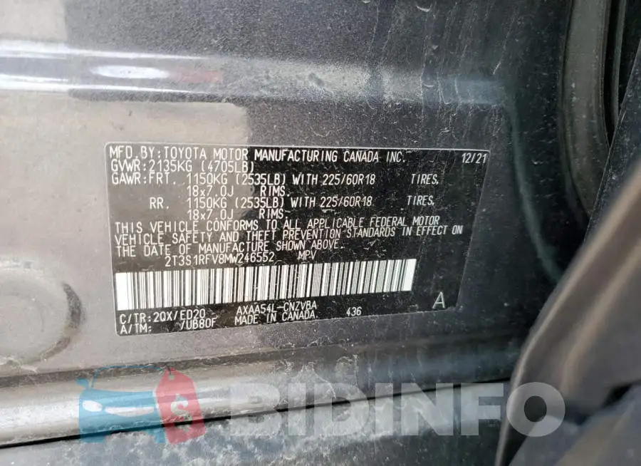 2T3S1RFV8MW246552 Photo# 12