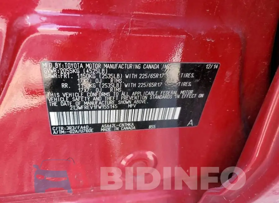 2T3WFREV1FW155145 Photo# 12