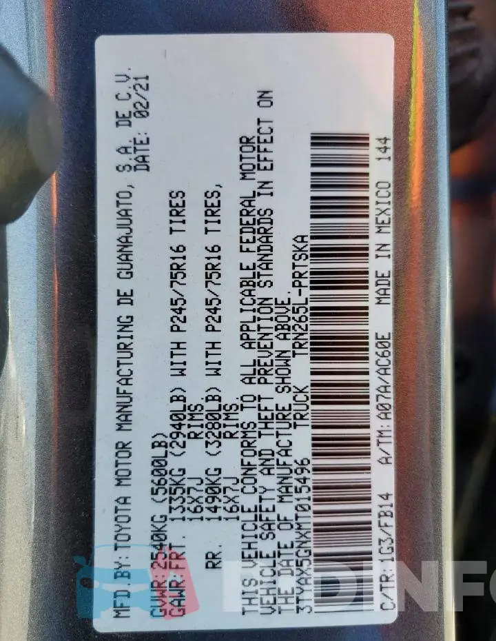 3TYAX5GNXMT015496 Photo# 12