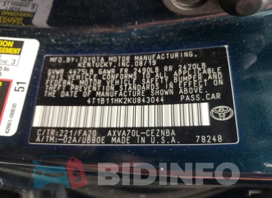 4T1B11HK2KU843044 Photo# 12