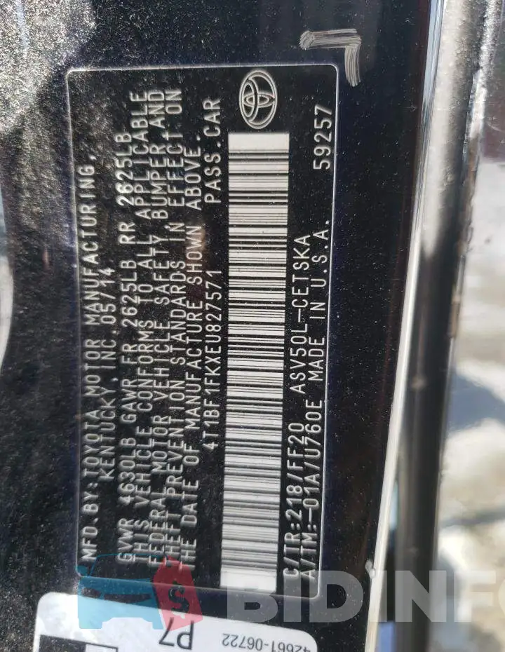 4T1BF1FKXEU827571 Photo# 12