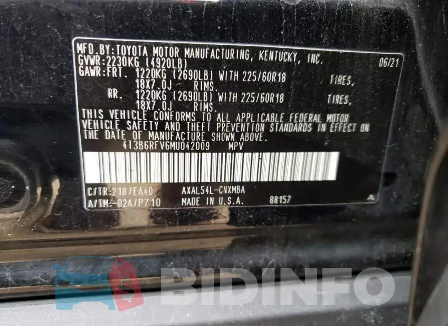 4T3B6RFV6MU042009 Photo# 13