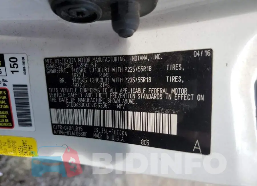 5TDDK3DCXGS136306 Photo# 14