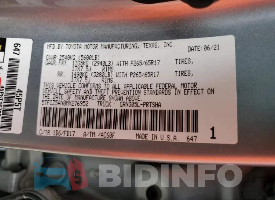 5TFCZ5AN8MX276952 Photo# 12