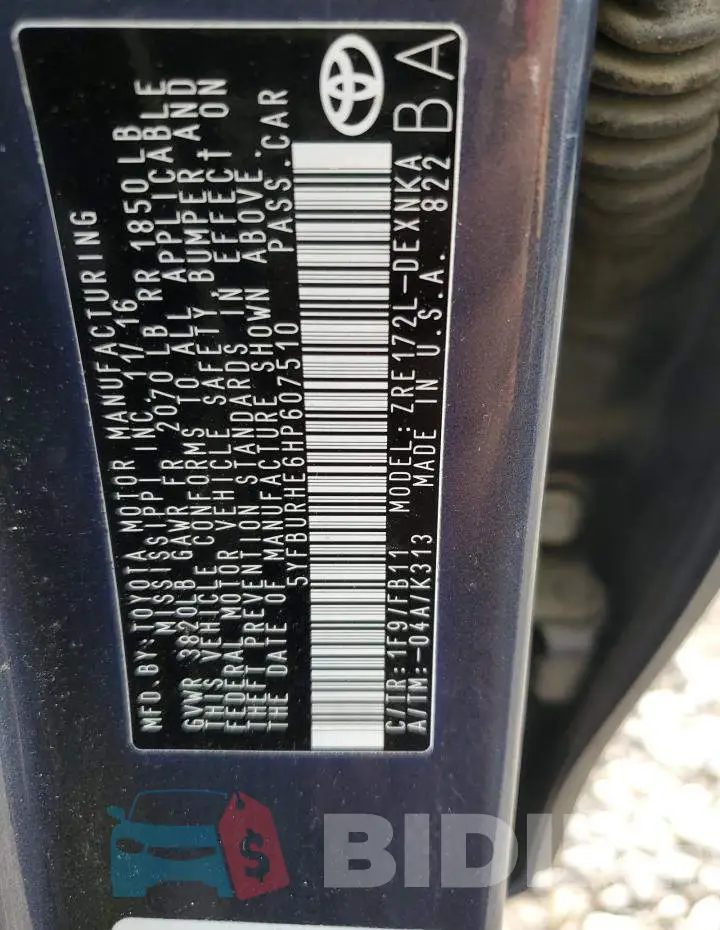 5YFBURHE6HP607510 Photo# 12
