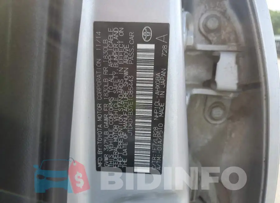 JTDKDTB37E1085443 Photo# 12