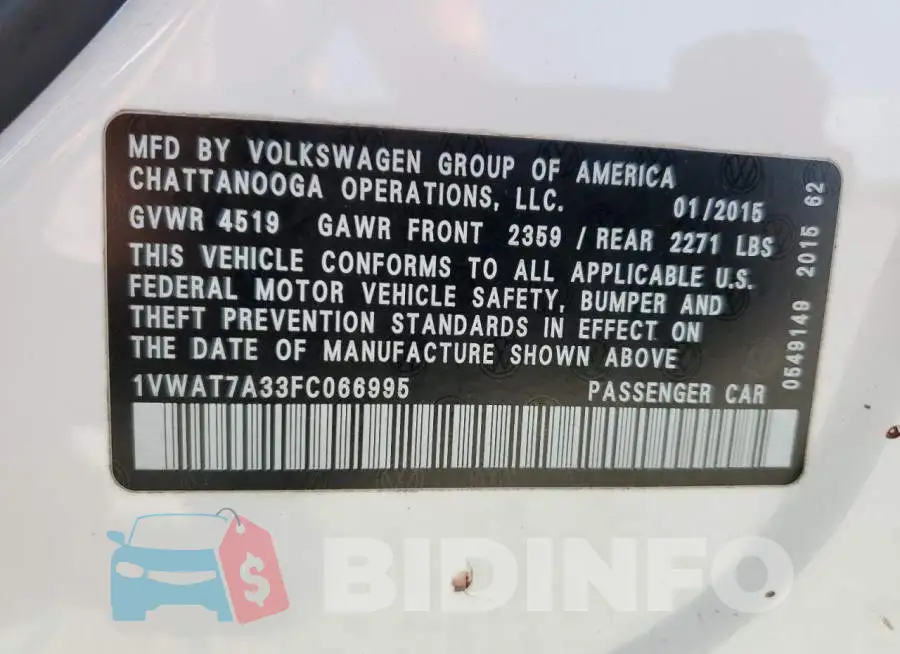 1VWAT7A33FC066995 Photo# 13