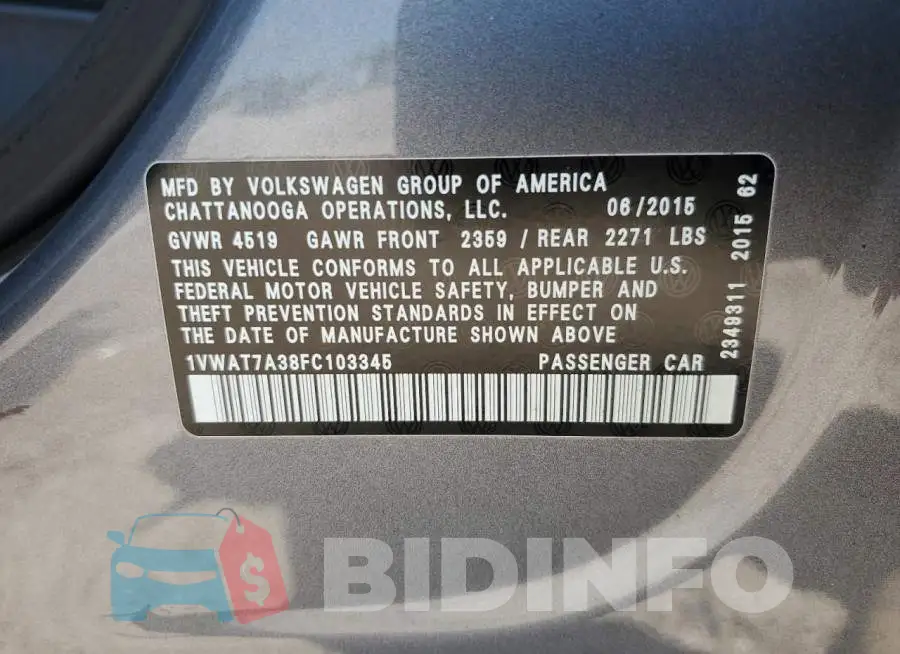 1VWAT7A38FC103345 Photo# 13