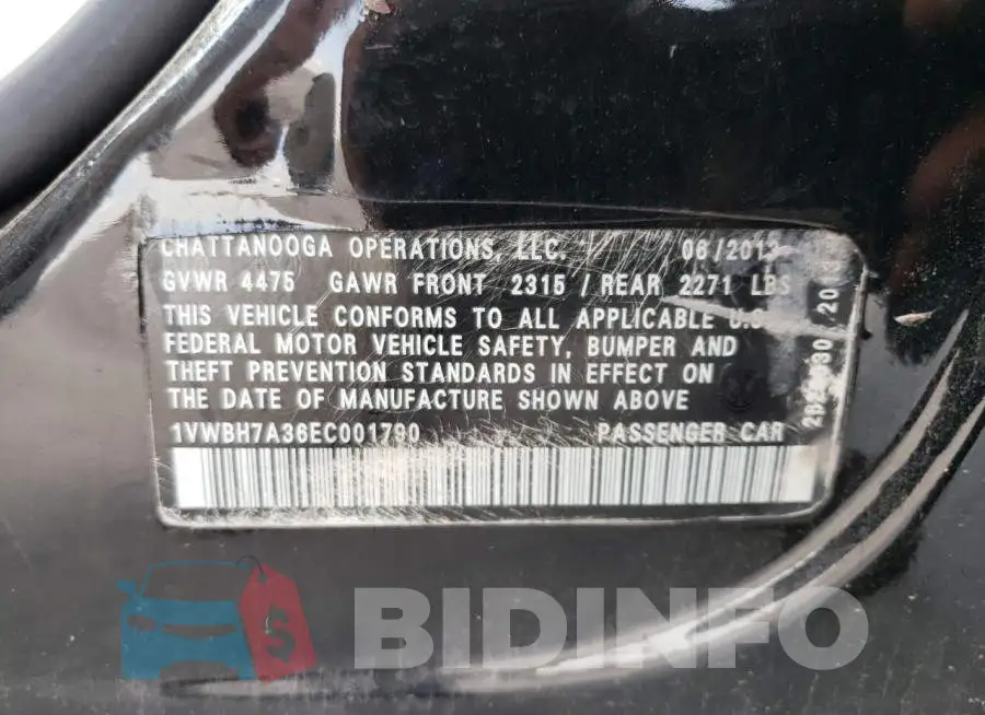 1VWBH7A36EC001790 Photo# 12