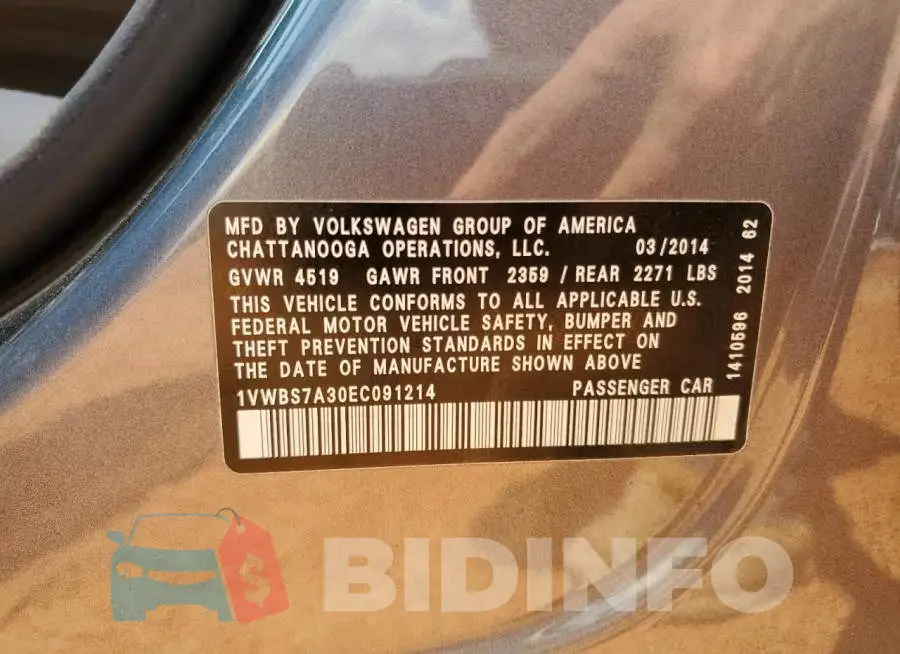 1VWBS7A30EC091214 Photo# 13