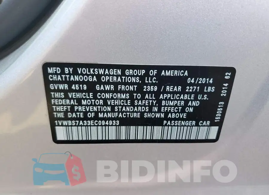 1VWBS7A33EC094933 Photo# 13