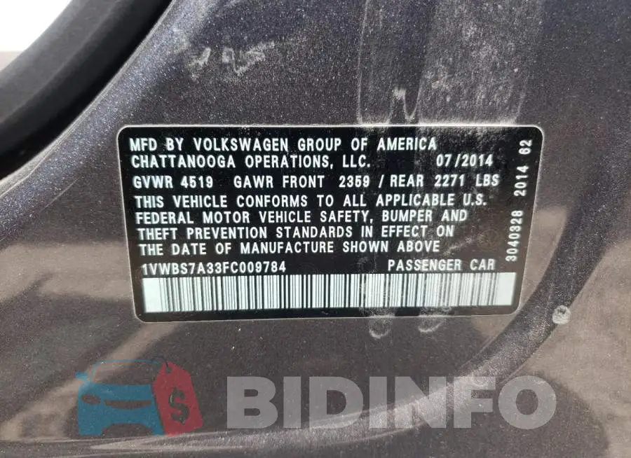 1VWBS7A33FC009784 Photo# 13