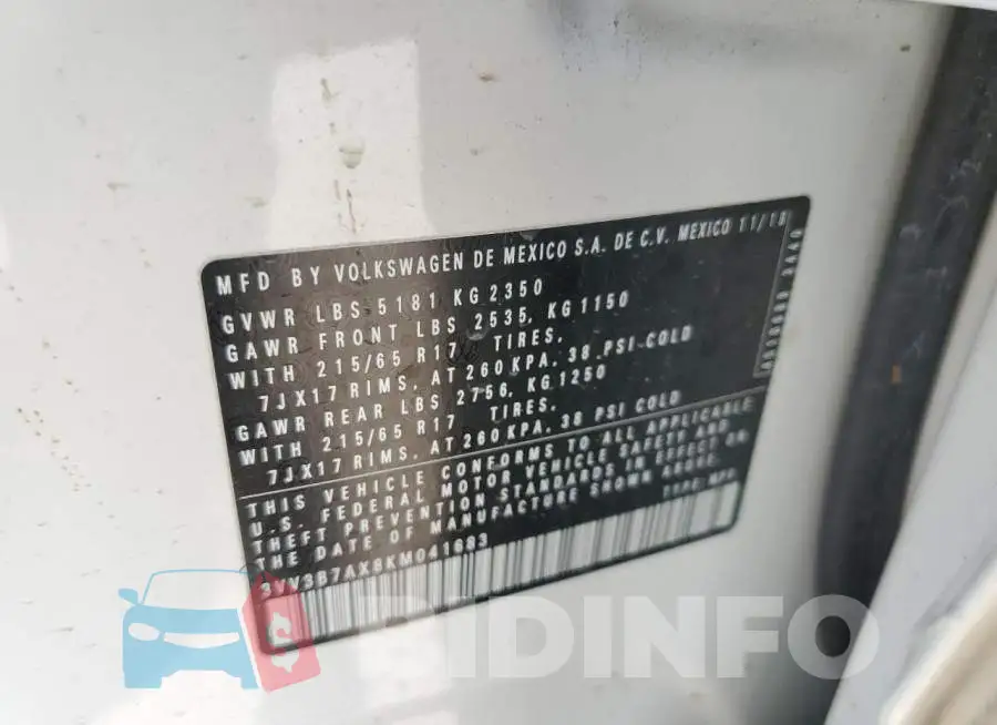3VV3B7AX8KM041683 Photo# 13
