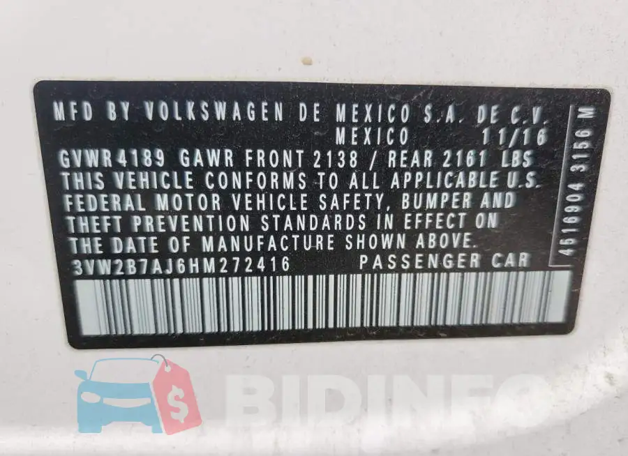 3VW2B7AJ6HM272416 Photo# 13