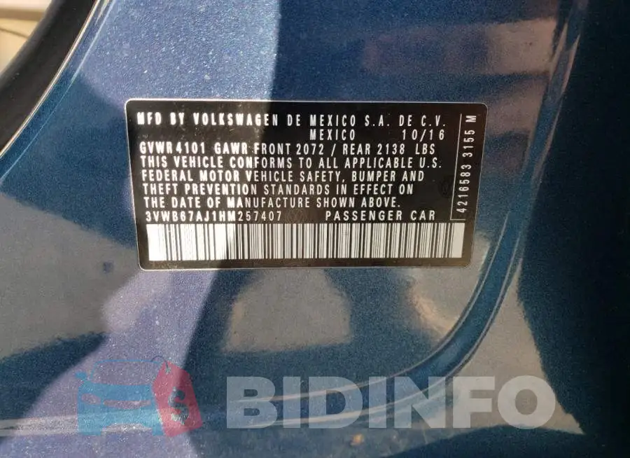 3VWB67AJ1HM257407 Photo# 13