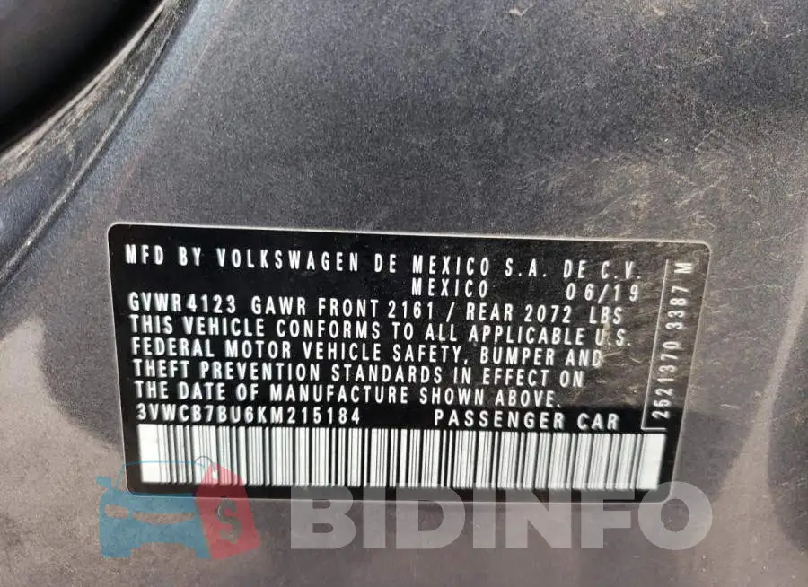 3VWCB7BU6KM215184 Photo# 12
