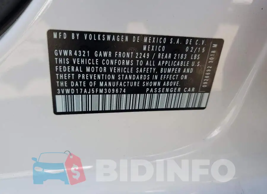 3VWD17AJ5FM309674 Photo# 13