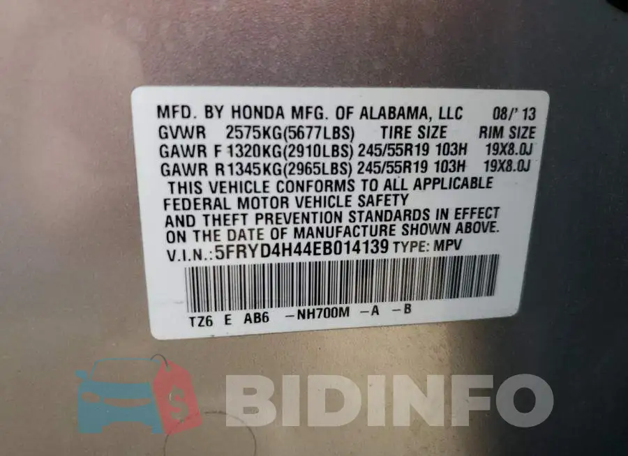5FRYD4H44EB014139 Photo# 13