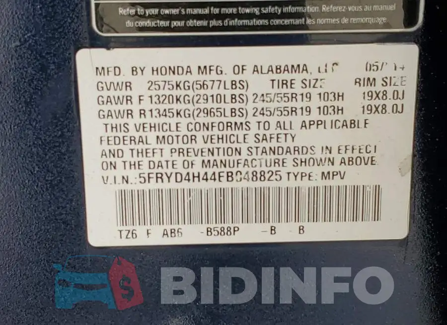 5FRYD4H44EB048825 Photo# 13