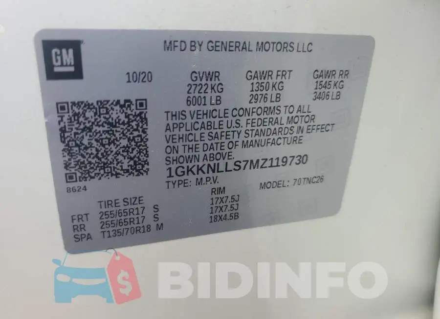 1GKKNLLS7MZ119730 Photo# 12