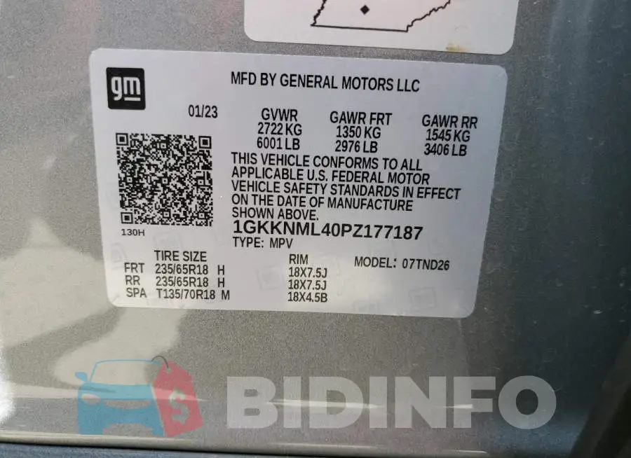 1GKKNML40PZ177187 Photo# 13