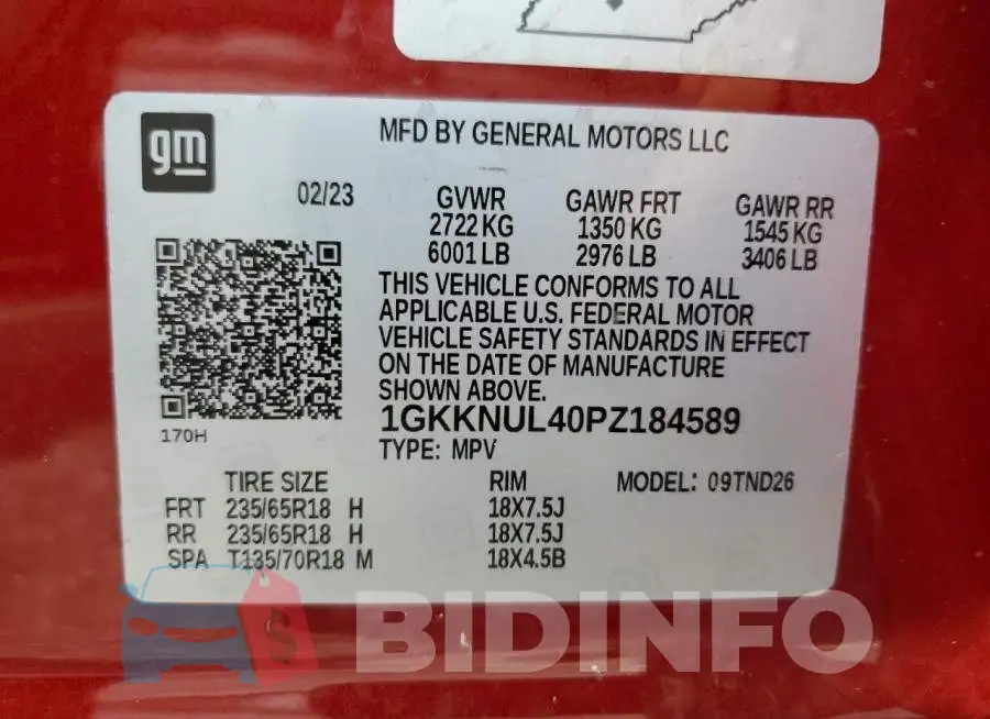 1GKKNUL40PZ184589 Photo# 13