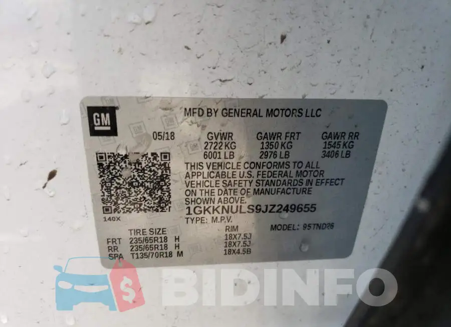 1GKKNULS9JZ249655 Photo# 14